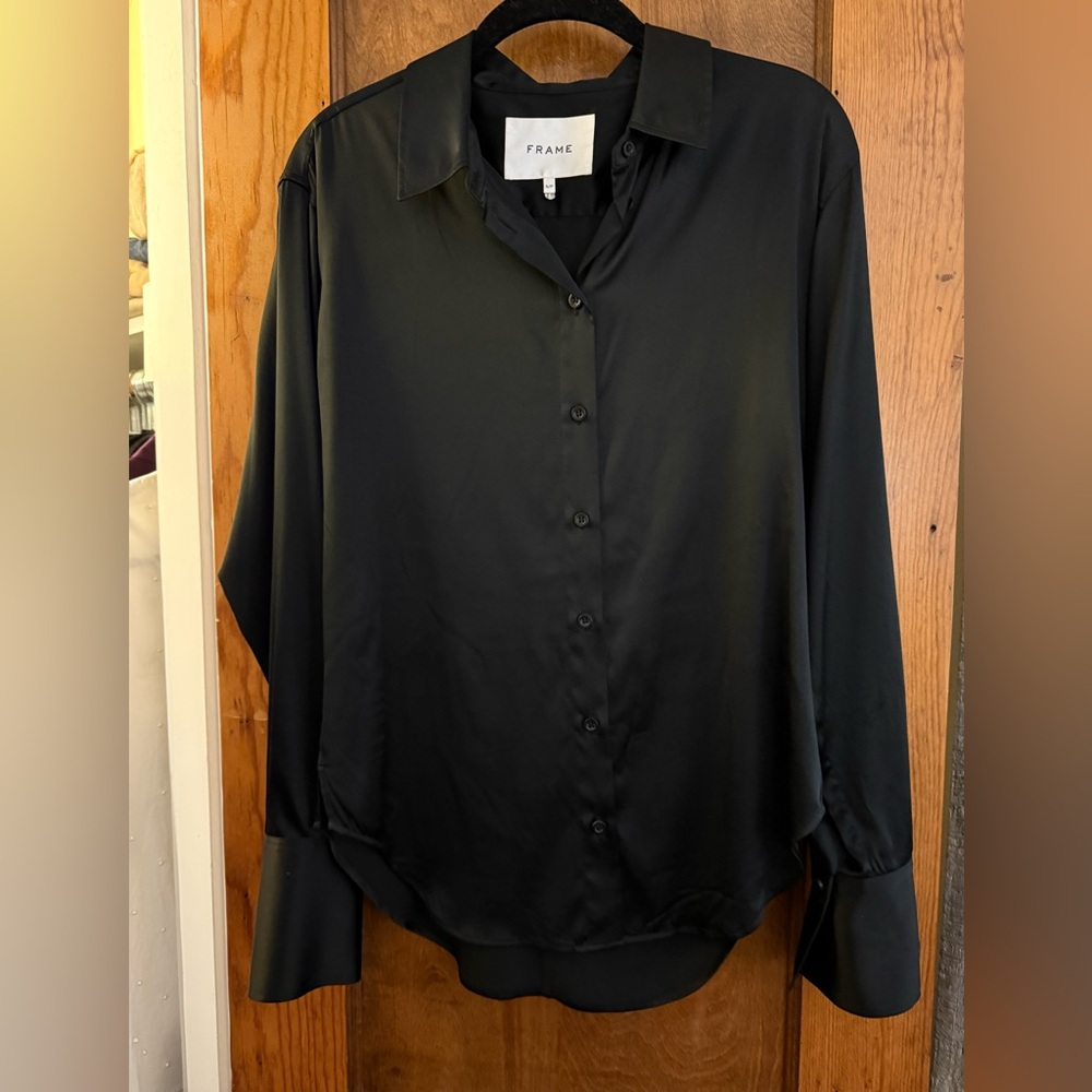 FRAME Black Silk Button Down Top - S